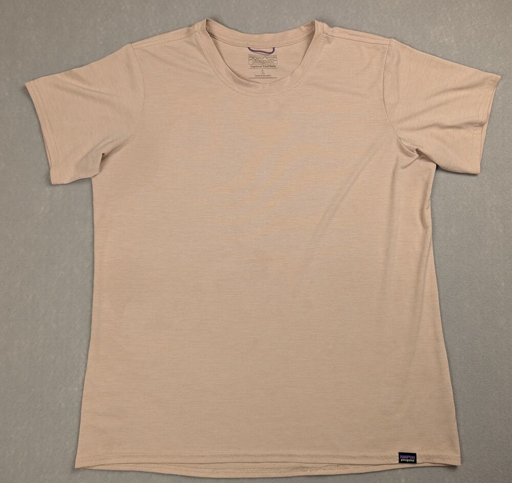 Patagonia Capilene Cool Daily Shirt Mens Large Beige Tan Short Sleeve Hiking Tee
